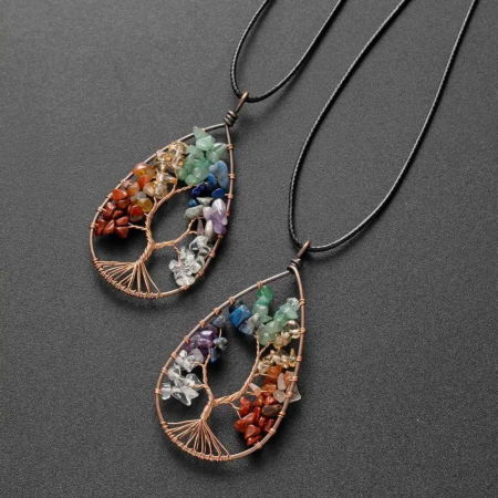 Colier Boho cu Pandantiv in Forma de Lacrima si Arbore al Vietii din Pietre Semipretioase pentru Echilibrarea celor 7 Chakre [3]