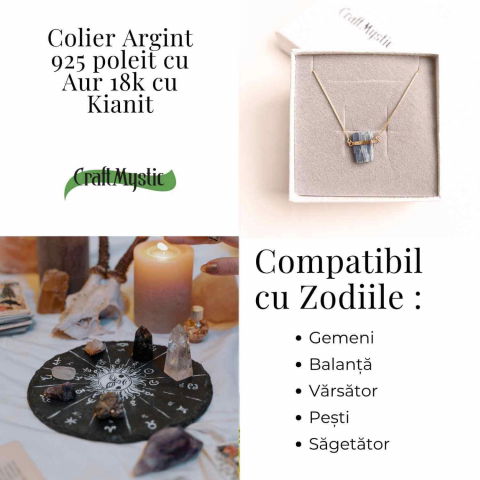 Colier Brut cu Kianit ( Cianit ) din Argint 925 placat cu aur de 18k –Liniste Interioara si Claritate Mentala [3]