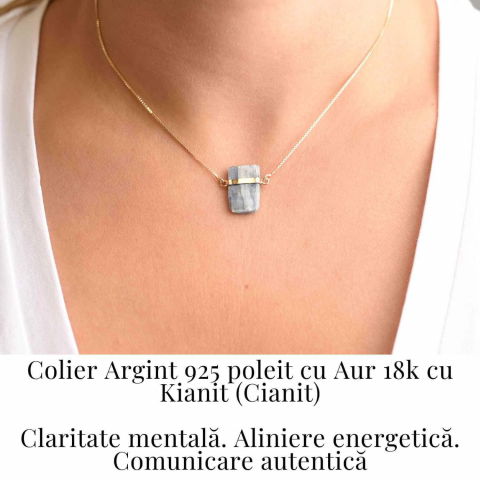 Colier Brut cu Kianit ( Cianit ) din Argint 925 placat cu aur de 18k –Liniste Interioara si Claritate Mentala [1]
