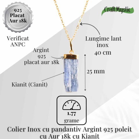 Colier Brut cu Kianit ( Cianit ) din Argint 925 placat cu aur de 18k-Comunicare Autentică și Calm Mental [2]