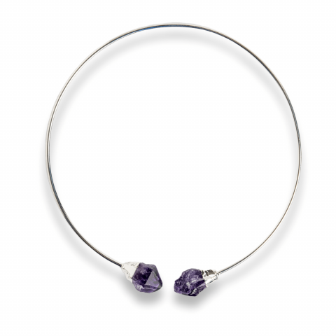 Colier Choker Argintiu cu Piatra Ametist Bruta - Echilibrare si Spiritualitate [8]