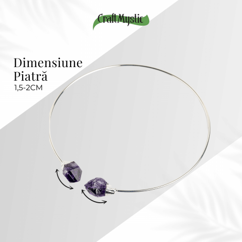 Colier Choker Argintiu cu Piatra Ametist Bruta - Echilibrare si Spiritualitate [3]