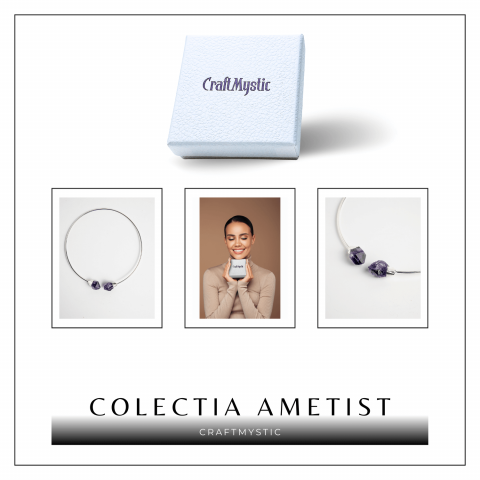Colier Choker Argintiu cu Piatra Ametist Bruta - Echilibrare si Spiritualitate [6]