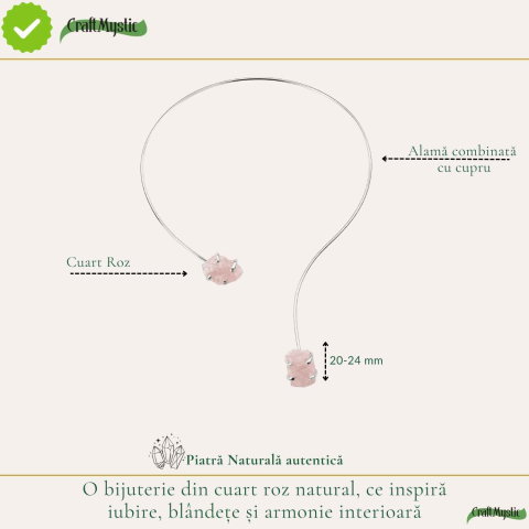 Colier Choker Argintiu cu Cuart Roz Natural – Iubire, Armonie si Echilibru Emotional [3]