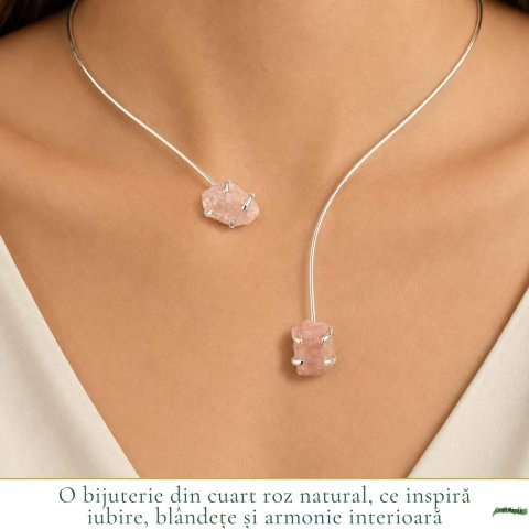 Colier Choker Argintiu cu Cuart Roz Natural – Iubire, Armonie si Echilibru Emotional [1]