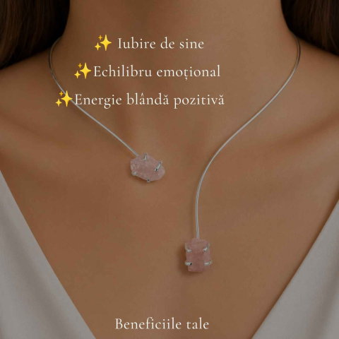Colier Choker Argintiu cu Cuart Roz Natural – Iubire, Armonie si Echilibru Emotional [2]