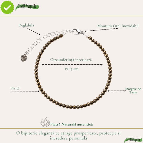 Bratara Fina cu Pirita Fatetata 2 mm – Prosperitate si incredere in Sine [3]