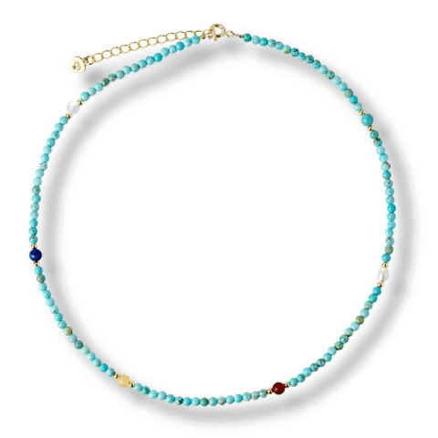 Incredere si Curaj - Colier Choker cu Turcoaz, Perle Naturale si Pietre Semipretioase – Energie Pozitiva si Armonie Interioara