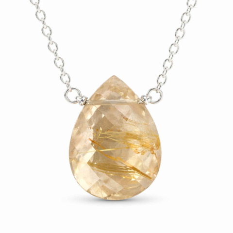 Rutil auriu - Colier argint 925 cu rutil auriu lacrima – claritate si energie interioara