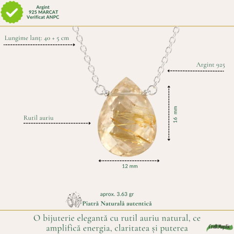 Colier argint 925 cu rutil auriu lacrima – claritate si energie interioara [3]