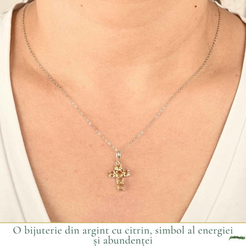 Colier Argint 925 cu Citrin Fatetat Cruce – Energie si Protectie Pozitiva [1]