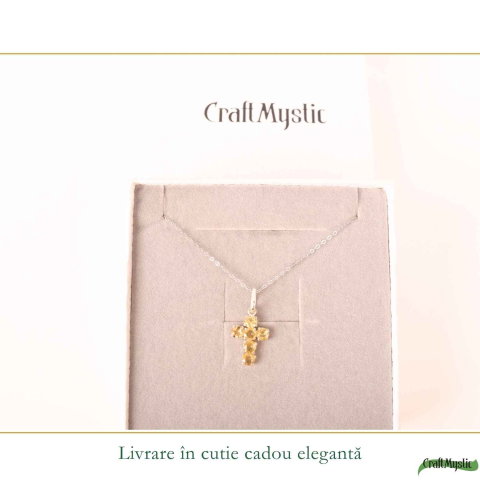 Colier Argint 925 cu Citrin Fatetat Cruce – Energie si Protectie Pozitiva [5]