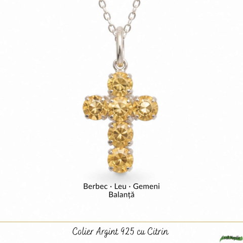 Colier Argint 925 cu Citrin Fatetat Cruce – Energie si Protectie Pozitiva [4]