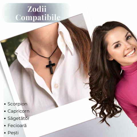 Colier cu Obsidian Natural in forma de cruce - Protectie Energetica si Echilibru [4]