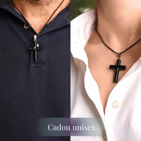 Colier cu Obsidian Natural in forma de cruce - Protectie Energetica si Echilibru [1]