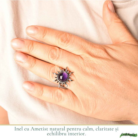 Inel cu Ametist Natural in Formă de Soare – Claritate si Echilibru Interior [1]