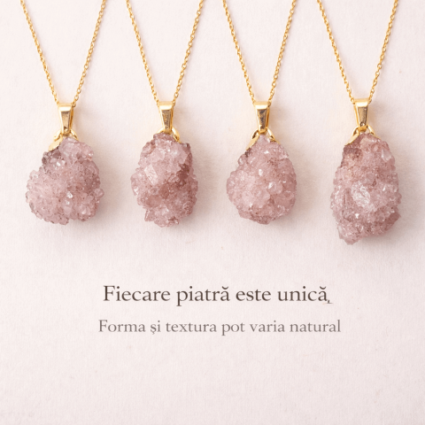 Colier cu Ametist Roz Natural – Lant Argint Placat Aur 18K – Piatra Bruta Brazilia [2]