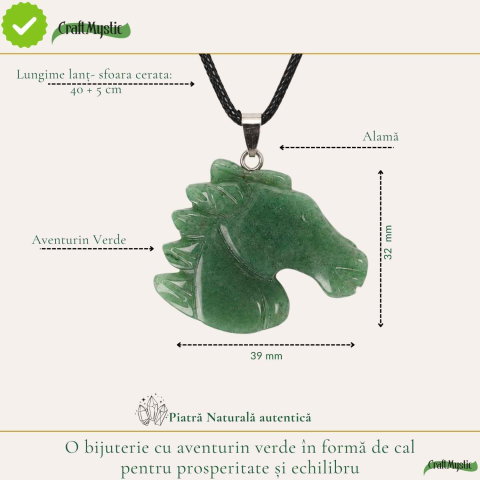 Colier cu Aventurin Verde Natural in Forma de Cal – Noroc, Echilibru si Libertate [3]