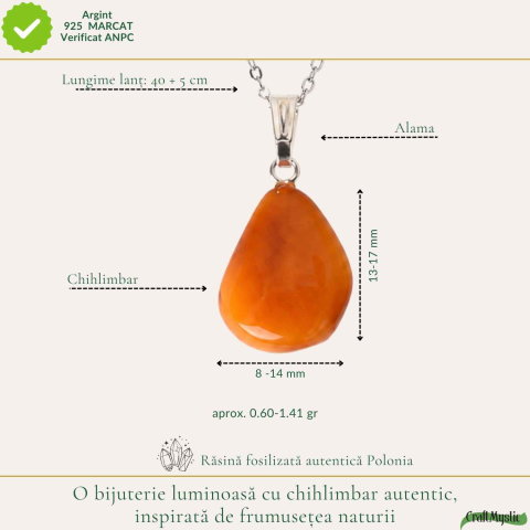 Colier cu Chihlimbar Natural Lacrima si Lant Argint 925 – Energie Calda si Eleganta Delicata [3]
