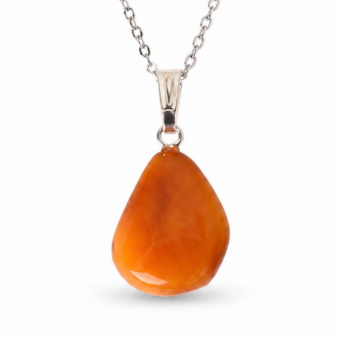 Protectie - Colier cu Chihlimbar Natural Lacrima si Lant Argint 925 – Energie Calda si Eleganta Delicata