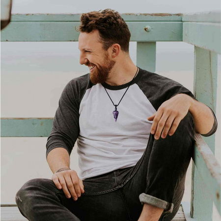 Colier cu cristal vindecator Ametist, cu 6 fatete si franghia impletita – pentru pace interioara, calm si reducerea stresului [3]