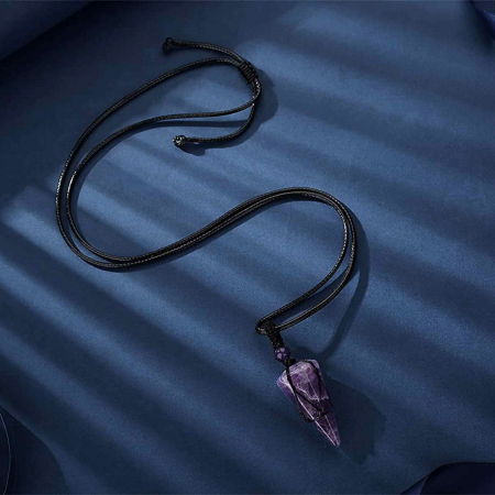 Colier cu cristal vindecator Ametist, cu 6 fatete si franghia impletita – pentru pace interioara, calm si reducerea stresului [2]