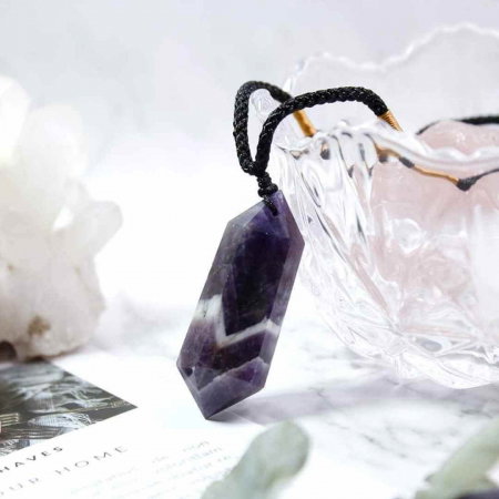 Colier cu cristal vindecator Obsidian 4-5 cm, in forma hexagonala cu dublu varf si saculet satin negru – pentru protectie, vointa si noroc [4]