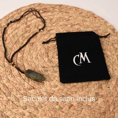 Colier cu cristal vindecator Obsidian 4-5 cm, in forma hexagonala cu dublu varf si saculet satin negru – pentru protectie, vointa si noroc [2]