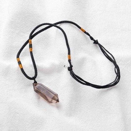 Colier cu cristal vindecator Obsidian 4-5 cm, in forma hexagonala cu dublu varf si saculet satin negru – pentru protectie, vointa si noroc [2]