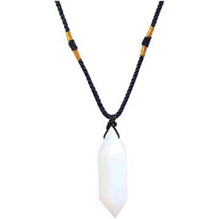 Alte cristale - Colier cu cristal vindecator Obsidian 4-5 cm, in forma hexagonala cu dublu varf si saculet satin negru – pentru protectie, vointa si noroc