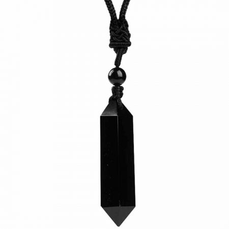 Tip Cristal - Colier cu cristal vindecator Obsidian Negru, in forma hexagonala cu dublu varf si franghie neagra ajustabila – pentru protectie, stabilitate si armonie