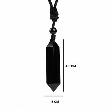 Colier cu cristal vindecator Obsidian Negru, in forma hexagonala cu dublu varf si franghie neagra ajustabila – pentru protectie, stabilitate si armonie [2]