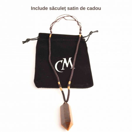 Colier cu cristal vindicator Ochi de Tigru, in forma hexagonala cu dublu varf – pentru protectie, vointa si noroc. [2]