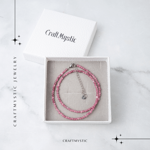 Colier cu pietre naturale de Turmalina Roz fatetata – Iubire, Vindecare si Energie a Inimii [6]