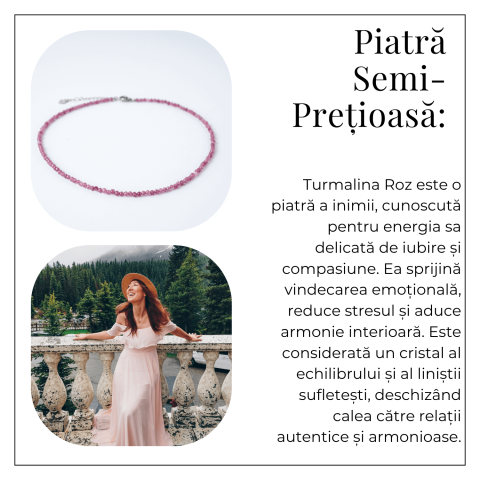 Colier cu pietre naturale de Turmalina Roz fatetata – Iubire, Vindecare si Energie a Inimii [5]