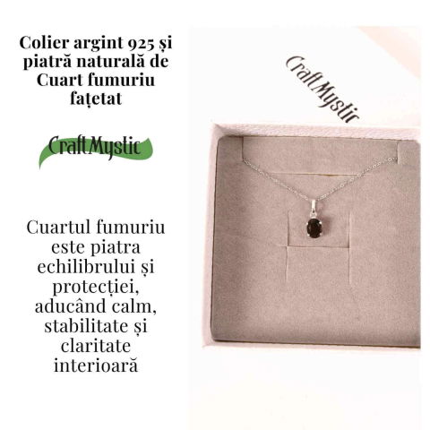 Colier Argint 925 cu Cuart Fumuriu Oval fatetat – Echilibru, Protectie si Liniste Interioara [2]