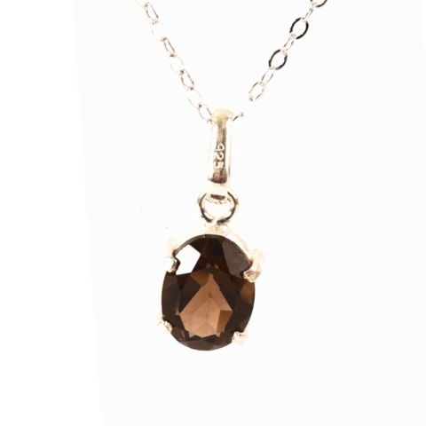 Colier Argint 925 cu Cuart Fumuriu Oval fatetat – Echilibru, Protectie si Liniste Interioara [5]