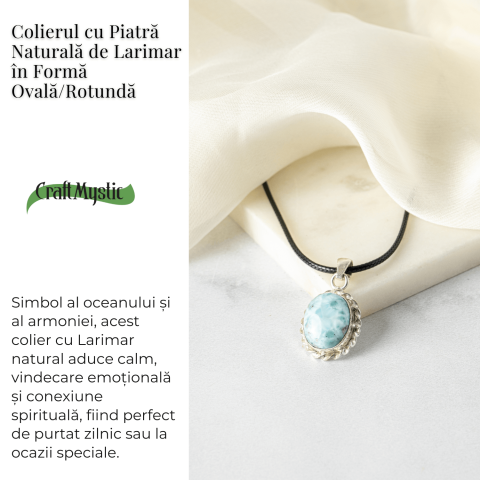 Colier Argintiu cu Larimar Natural Oval/Rotund – Liniste si Conexiune Spirituala [2]