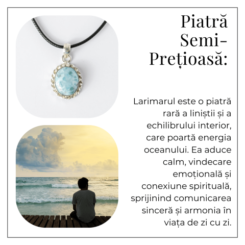 Colier Argintiu cu Larimar Natural Oval/Rotund – Liniste si Conexiune Spirituala [5]