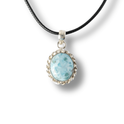 Pesti - Colier Argintiu cu Larimar Natural Oval/Rotund – Liniste si Conexiune Spirituala