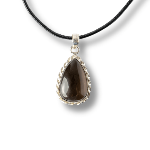 Anti deochi - Colier cu Cuart Fumuriu Natural in Forma de Lacrima – Protectie si Echilibru Emotional