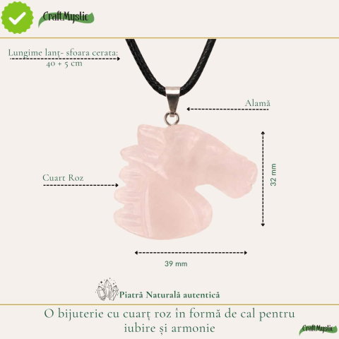 Colier cu Cuart Roz Natural in Forma de Cal – Iubire, Blandete si Libertate [3]