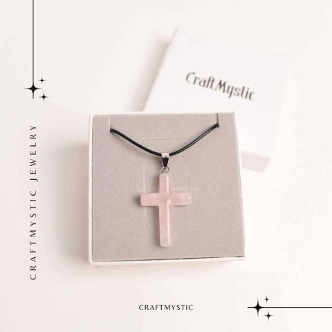 Colier cu Cuart Roz Natural în formă de cruce – Iubire si vindecare emotionala [5]