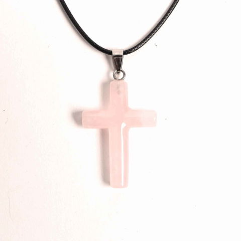 Dragoste si relatii - Colier cu Cuart Roz Natural în formă de cruce – Iubire si vindecare emotionala