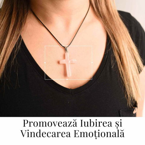 Colier cu Cuart Roz Natural în formă de cruce – Iubire si vindecare emotionala [1]
