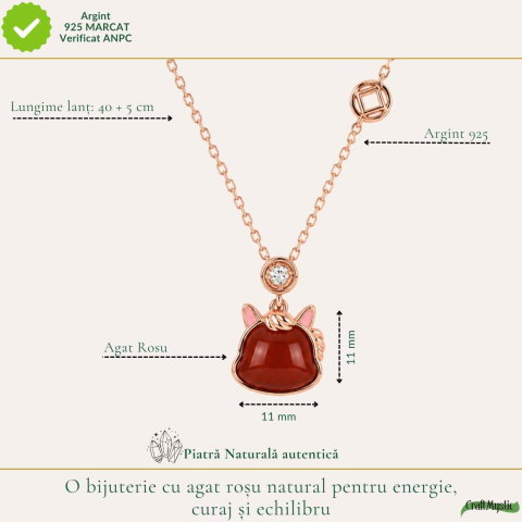 Colier Argint 925 Rose Gold cu Agat Rosu Natural – Curaj, Energie si Eleganta [3]