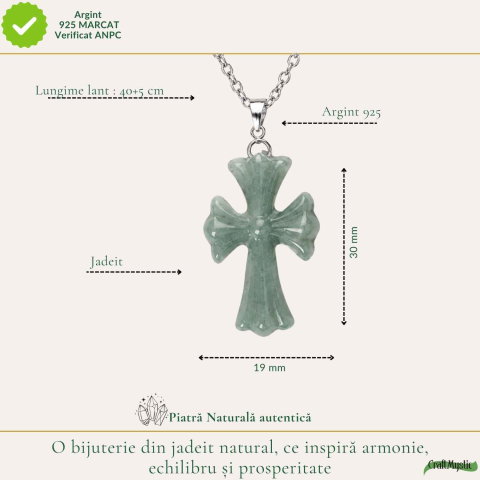 Colier cu Jadeit Natural forma de Cruce si Lant Argint 925 – Armonie, Prosperitate si Eleganta [3]