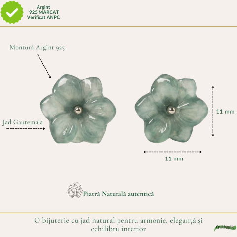 Cercei Argint 925 cu Jad Natural in Forma de Floare – Armonie, Noroc si Feminitate [3]
