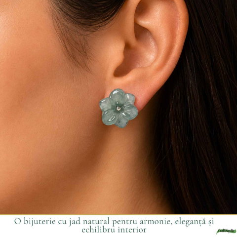 Cercei Argint 925 cu Jad Natural in Forma de Floare – Armonie, Noroc si Feminitate [1]