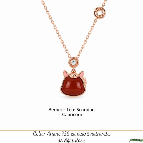 Colier Argint 925 Rose Gold cu Agat Rosu Natural – Curaj, Energie si Eleganta [4]